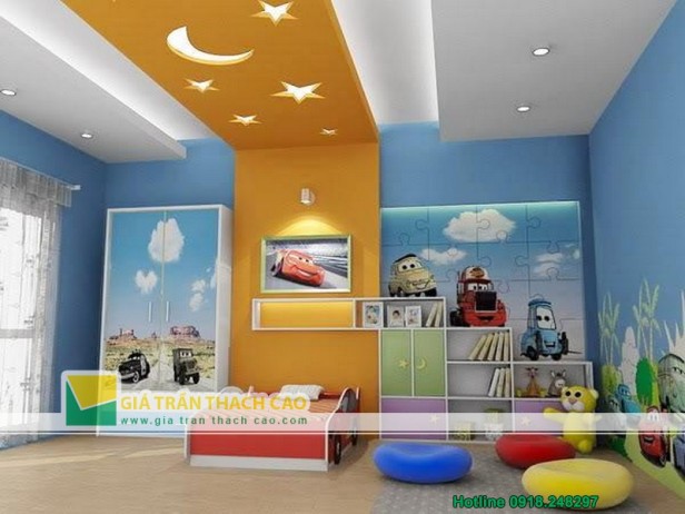thiết kế trần thạch cao phòng ngủ trẻ em